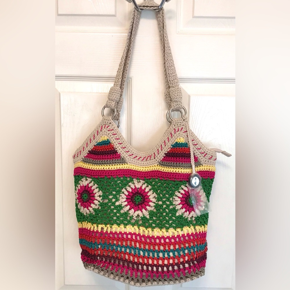 The Sak Ellis Crochet Hobo Bag Boho Granny Square NWOT - Picture 2 of 16
